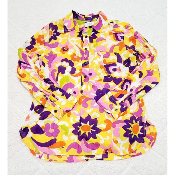 J Crew‎ Collection Womens Multicolor Floral Button Up Blouse Long Sleeve Size 4 - Picture 3 of 9